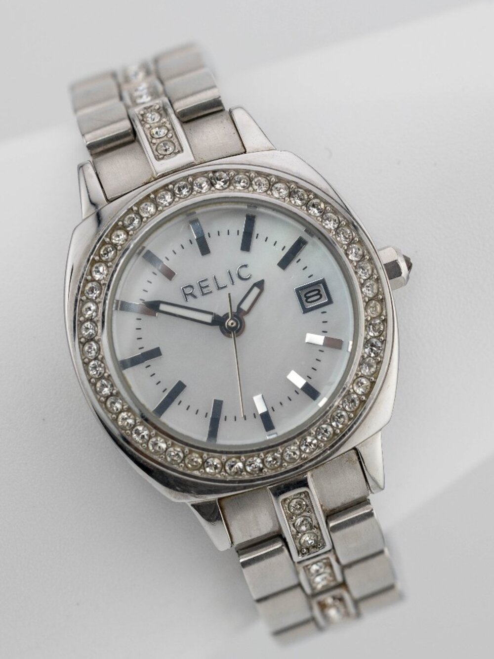 Relic ZR12035 MOP Crystal Bezel Quartz Analog Women's Watch New Battery